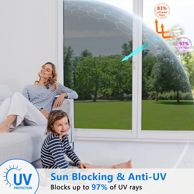 ConCus-T Thickened One Way Mirror Window Film 17.71 Inch x 6.5 Feet UV Blocking Window Tint Film for Home Reflective Window Sticker Glass Privacy Film, Black Silver - Image 2